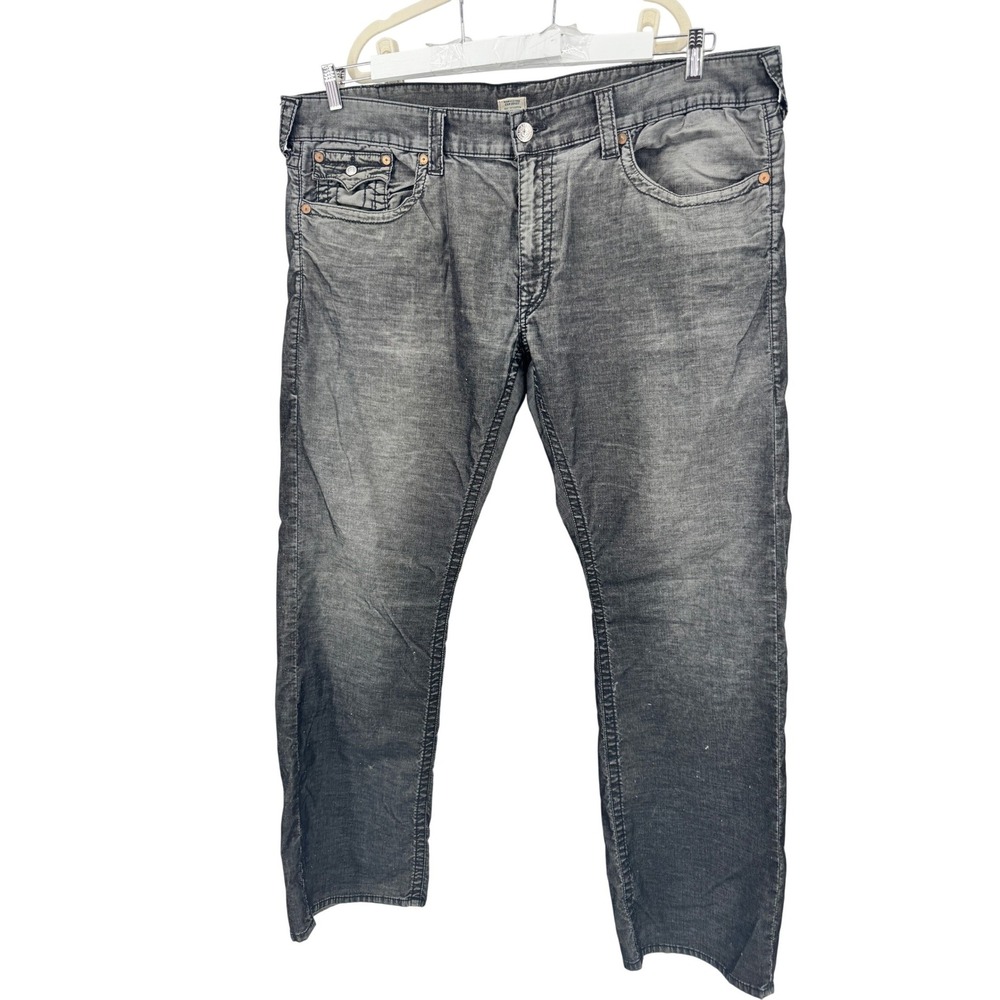 True Religion Jeans Ricky 44x34 Bootcut Black Grey Wash Flap Pocket Baggy